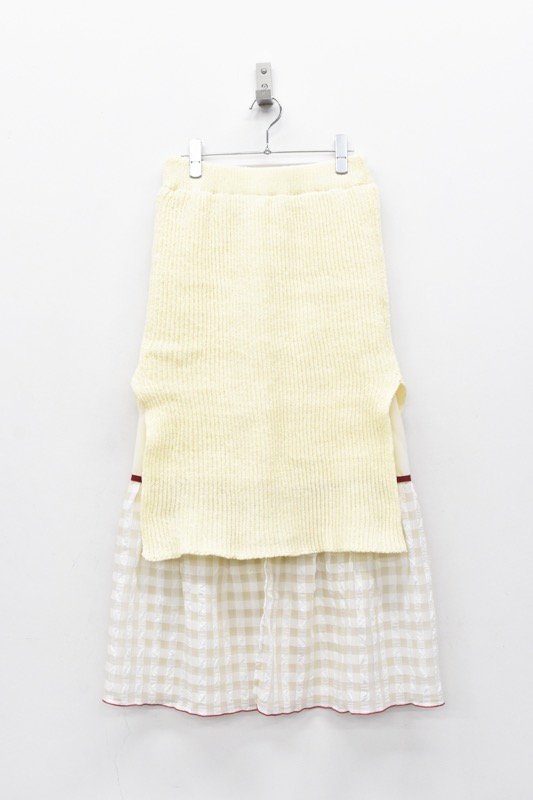 YUKI SHIMANE / Gingham Rib skirt - WHITE