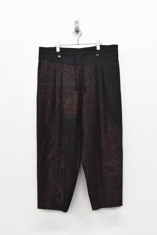 YANTOR / Tibetan Paisley Jacquard Wool 2tuck Fall Pants - RED