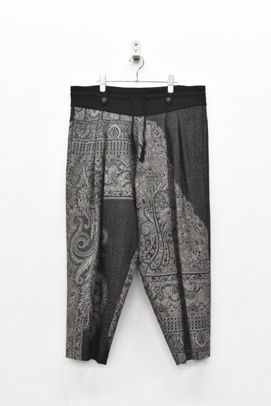 YANTOR / Tibetan Paisley Jacquard Wool 2tuck Fall Pants - GREY