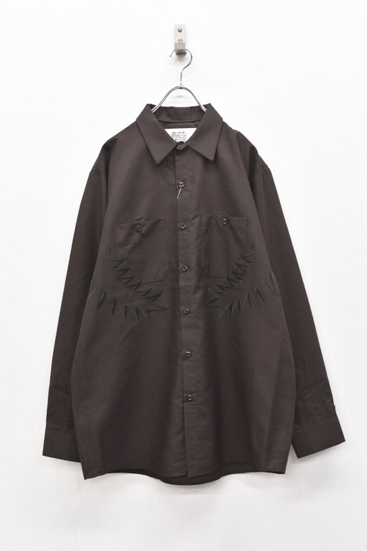 elephant TRIBAL fabrics / Palm leaf embroidery work shirt - BROWN