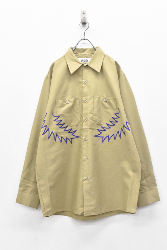 elephant TRIBAL fabrics / Palm leaf embroidery work shirt - BEIGE