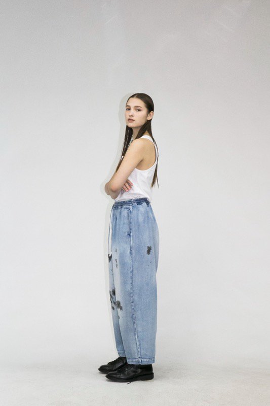 My Beautiful Landlet / 10.5oz DENIM WIDE EASY PANTS - PAINT - CRACKFLOOR  WEBSHOP