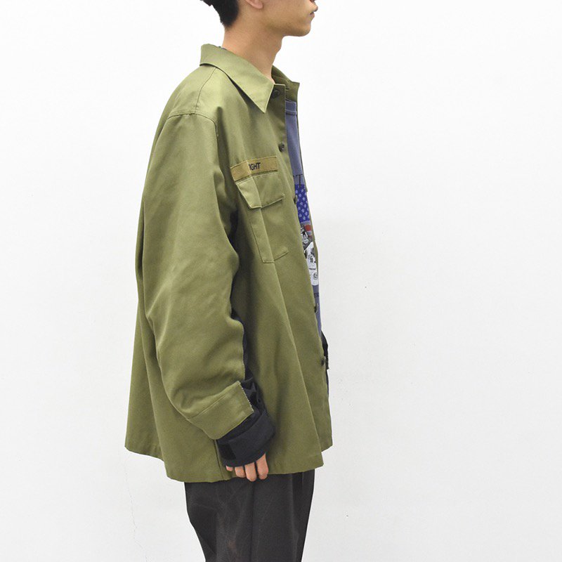 elephant TRIBAL fabrics / DOUBLE SLEEVE MILITARY SHIRT - KHAKI