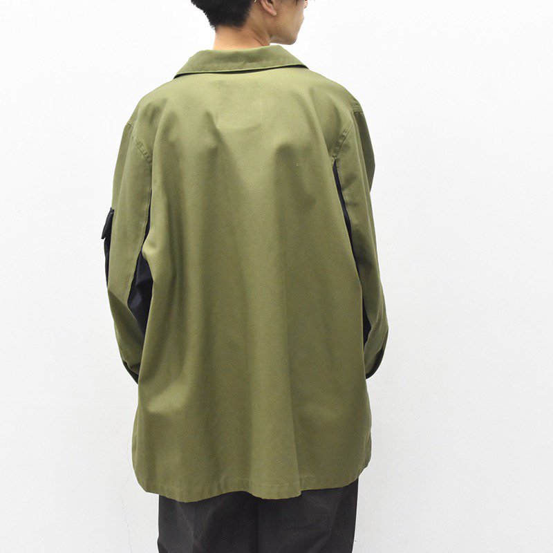 elephant TRIBAL fabrics / DOUBLE SLEEVE MILITARY SHIRT - KHAKI