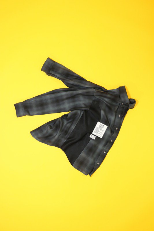 先行予約 elephant TRIBAL fabrics / Inside Out Ombre check BD Shirt - BLACK