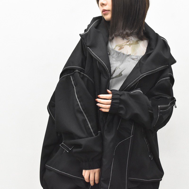 BALMUNG / 重ねハイネックビッグパーカー debri - 黒 - CRACKFLOOR WEBSHOP