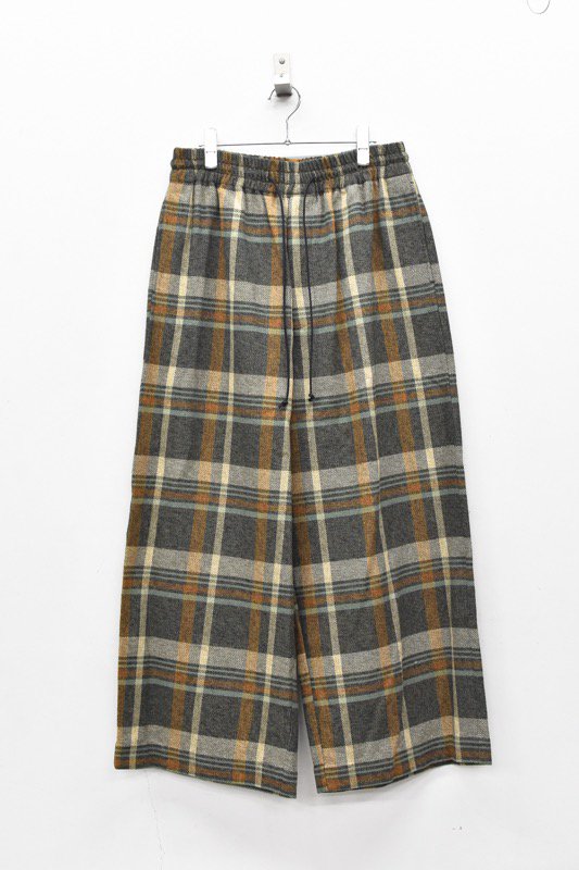 My Beautiful Landlet / HEATHER MIX CHECKED COTTON WIDE EASY PANTS - ORANGE