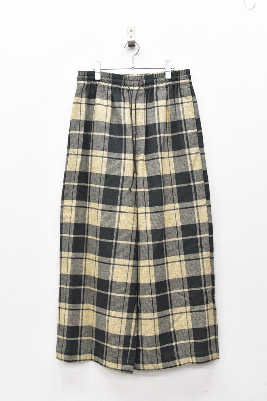My Beautiful Landlet / HEATHER MIX CHECKED COTTON WIDE EASY PANTS - GREEN