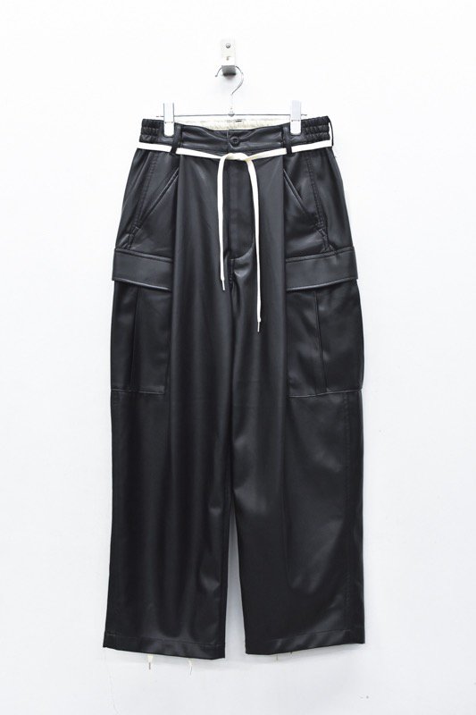 elephant TRIBAL fabrics / Fake Leather Fold Cargo Pants - BLACK