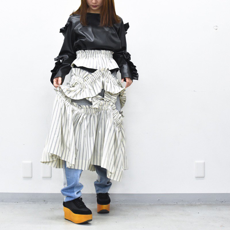 HOUGA / kiki frill skirt - WHITE STRIPE - CRACKFLOOR WEBSHOP