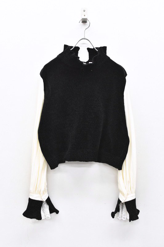 YUKI SHIMANE / Bishop sleeve Knit top - BLACK - CRACKFLOOR WEBSHOP