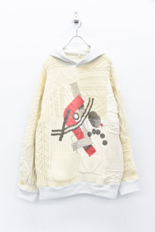YEAH RIGHT!! / SWITCHING KNIT HOODIE - OW / X
