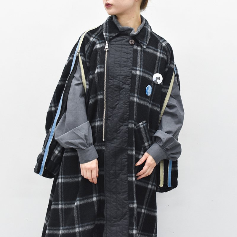 SESSIONS by STORAMA / 2WAY wool check line coat - BLACK ...