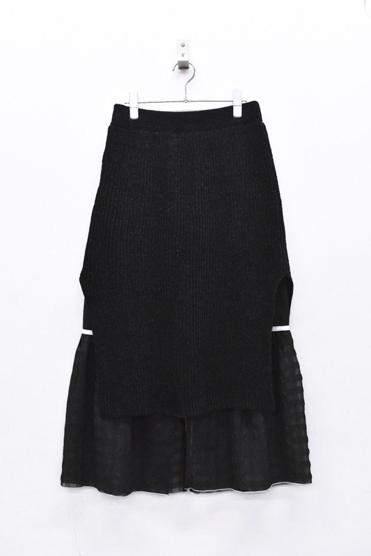 YUKI SHIMANE / Gingham Rib knit skirt - BLACK