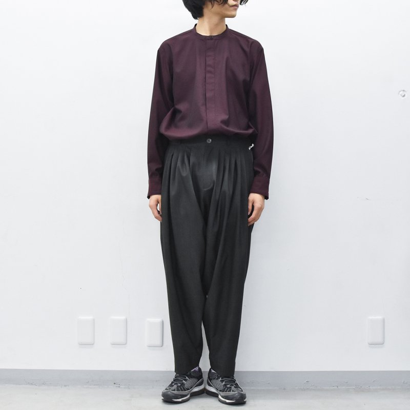 YANTOR / Uneven Dyed Wool 6tuck Pants - BLACK - CRACKFLOOR WEBSHOP