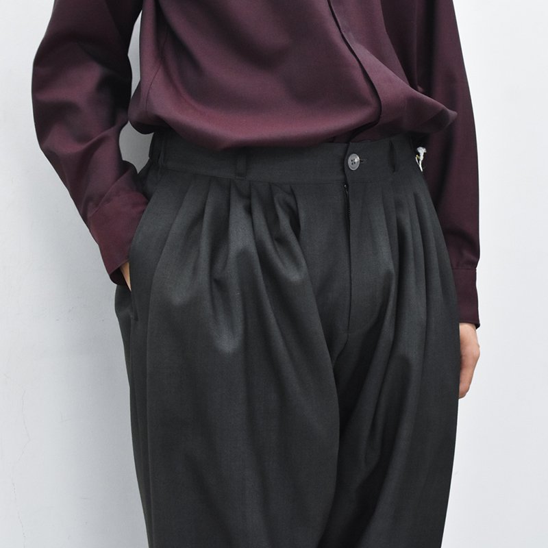 YANTOR / Uneven Dyed Wool 6tuck Pants - BLACK - CRACKFLOOR WEBSHOP