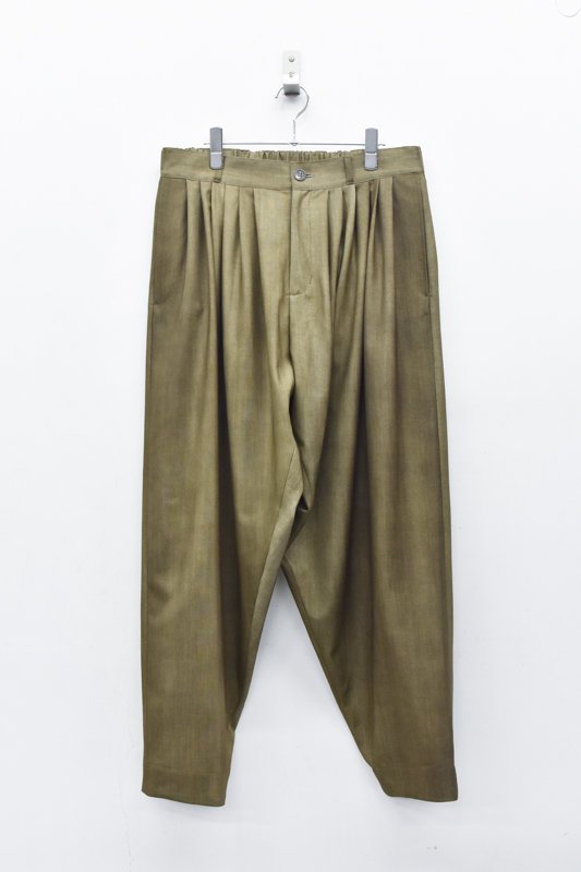 YANTOR / Uneven Dyed Wool 6tuck Pants - BEIGE