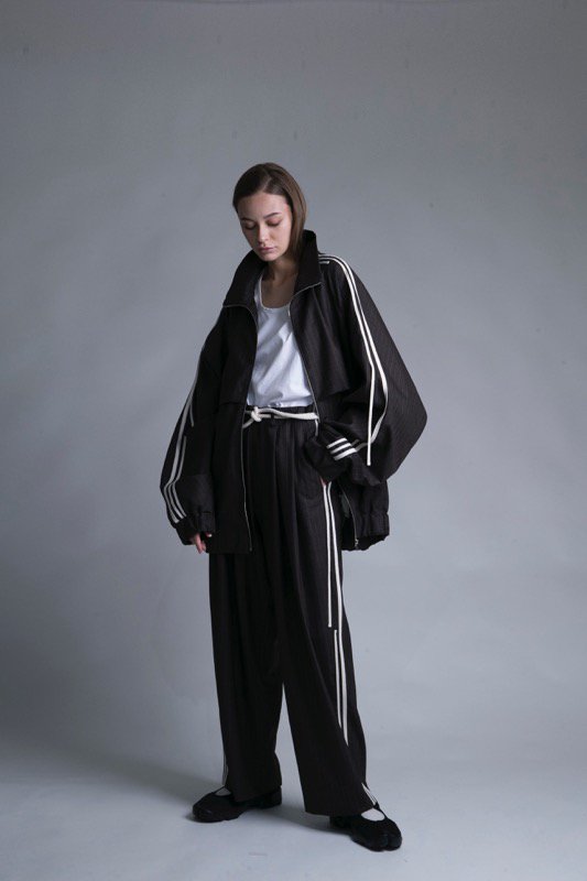 My Beautiful Landlet / TROPICAL CLOTH SIDE LINE WIDE PANTS - BLACK