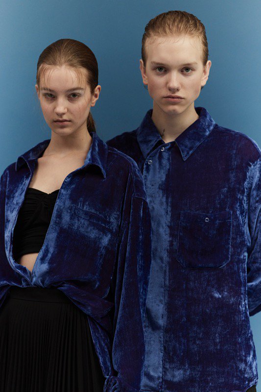 THE JEAN PIERRE / 60's Sleeping Chambray Velvet Shirts - GUN BLUE