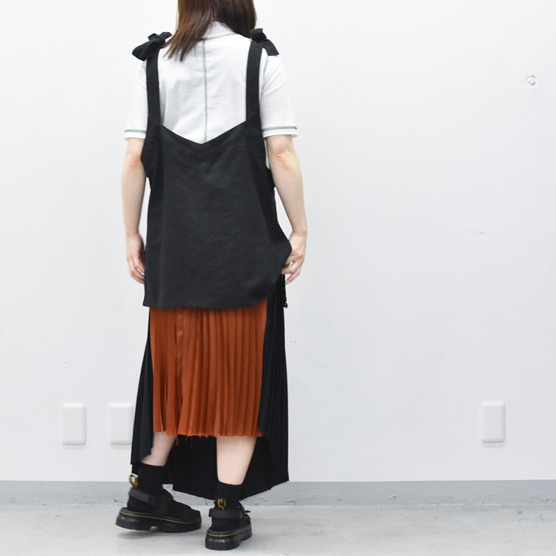 YEAH RIGHT!! / V-NECK TANK_SHORT_LINEN -BLACK C - CRACKFLOOR WEBSHOP