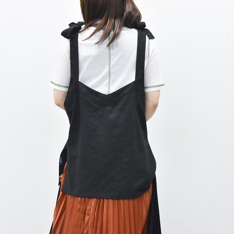 YEAH RIGHT!! / V-NECK TANK_SHORT_LINEN -BLACK C - CRACKFLOOR WEBSHOP