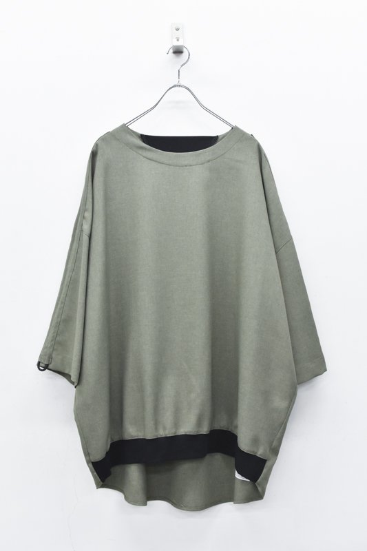 VOAAOV /GABERDINE Gather Sleeve T-Shirt - OLIVE - CRACKFLOOR WEBSHOP