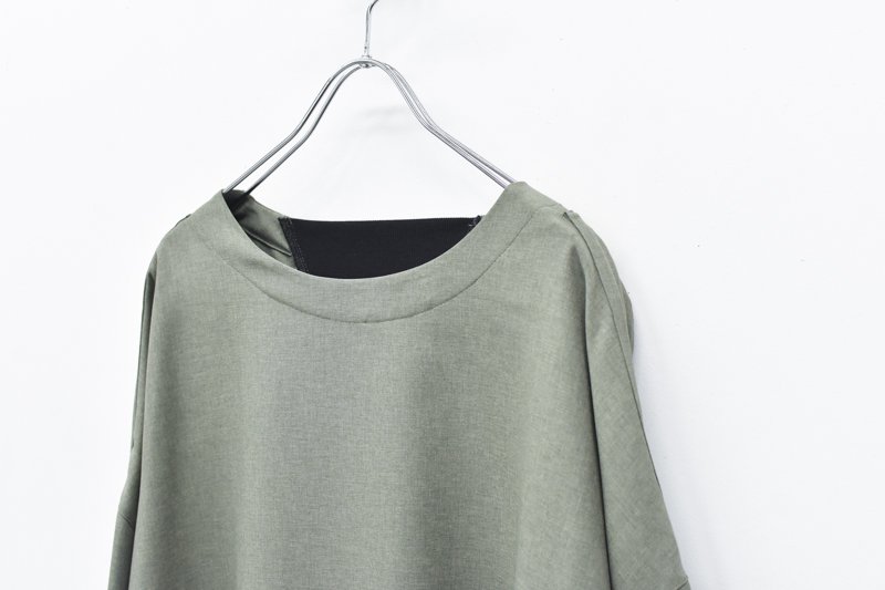 VOAAOV /GABERDINE Gather Sleeve T-Shirt - OLIVE - CRACKFLOOR WEBSHOP