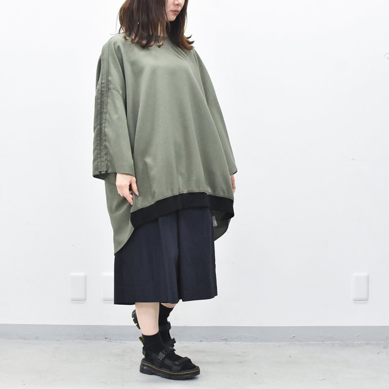 VOAAOV /GABERDINE Gather Sleeve T-Shirt - OLIVE - CRACKFLOOR WEBSHOP