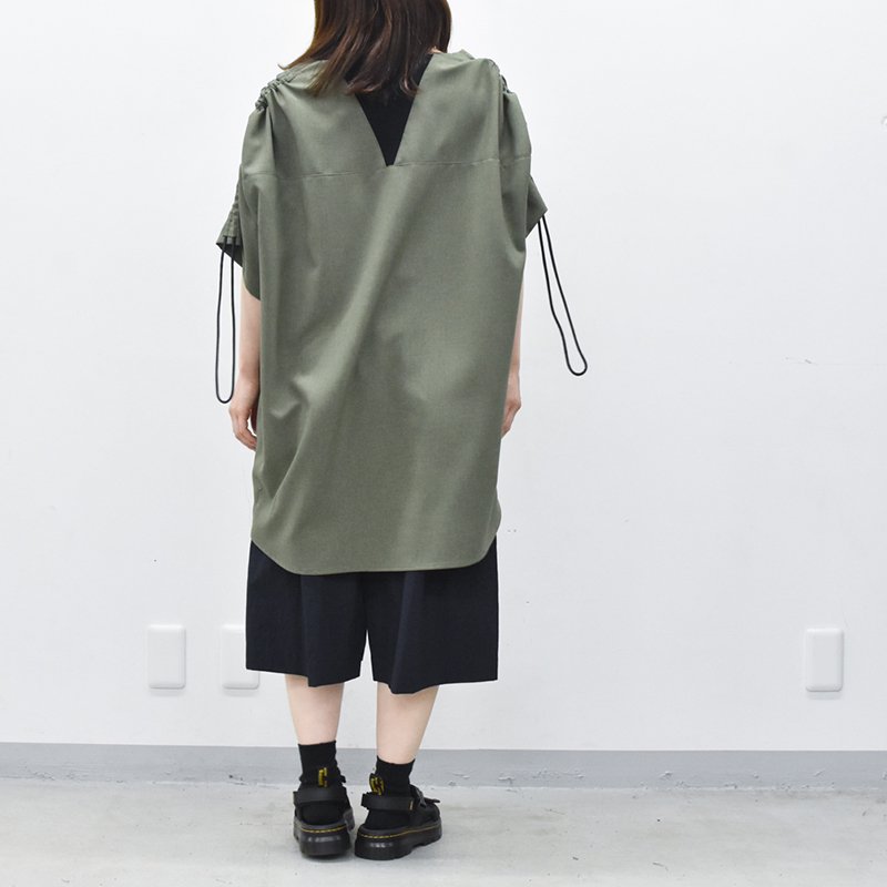 VOAAOV /GABERDINE Gather Sleeve T-Shirt - OLIVE - CRACKFLOOR WEBSHOP