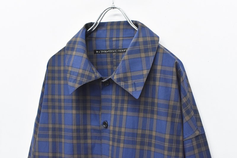 My Beautiful Landlet / CHECK TYPEWRITER SHIRTS COAT - NAVY