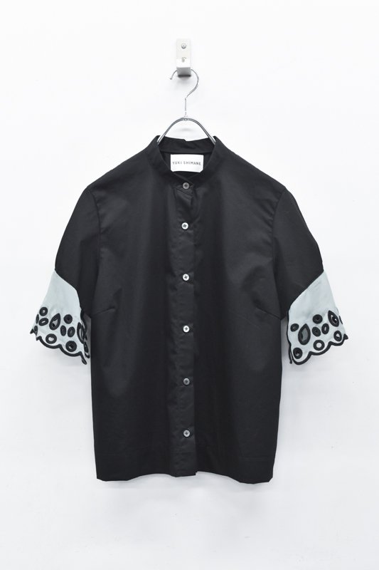 YUKI SHIMANE / Embroidery Lace Work Shirt - BLACK