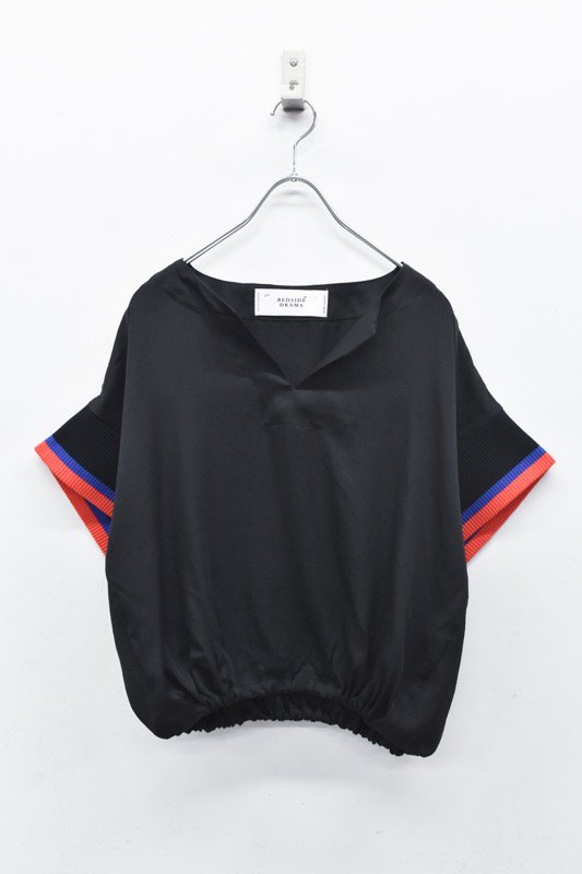 BEDSIDEDRAMA / Rib sleeve short blouse - BLACK