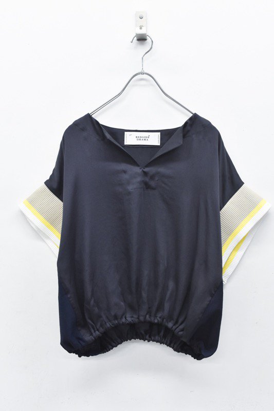 BEDSIDEDRAMA / Rib sleeve short blouse - NAVY