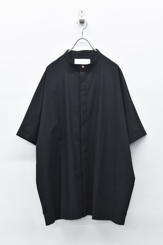 prasthana / band collar slick shirt - BLACK