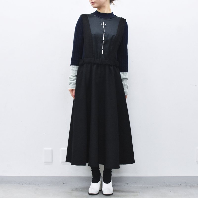 先行予約  YUKI SHIMANE / Hand stitched Apron dress - BLACK