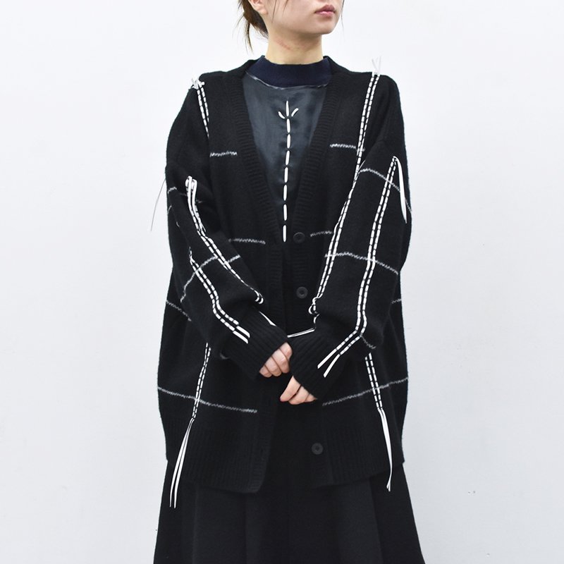 先行予約  YUKI SHIMANE / Hand stitched Loose-fit Cardigan - BLACK