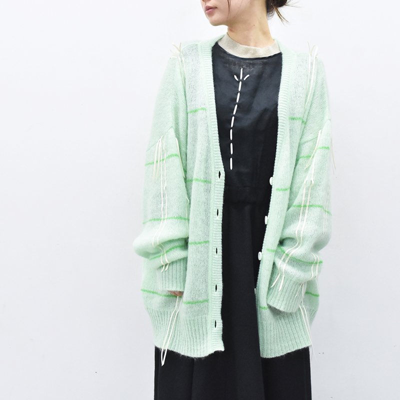 先行予約  YUKI SHIMANE / Hand stitched Loose-fit Cardigan - MINT