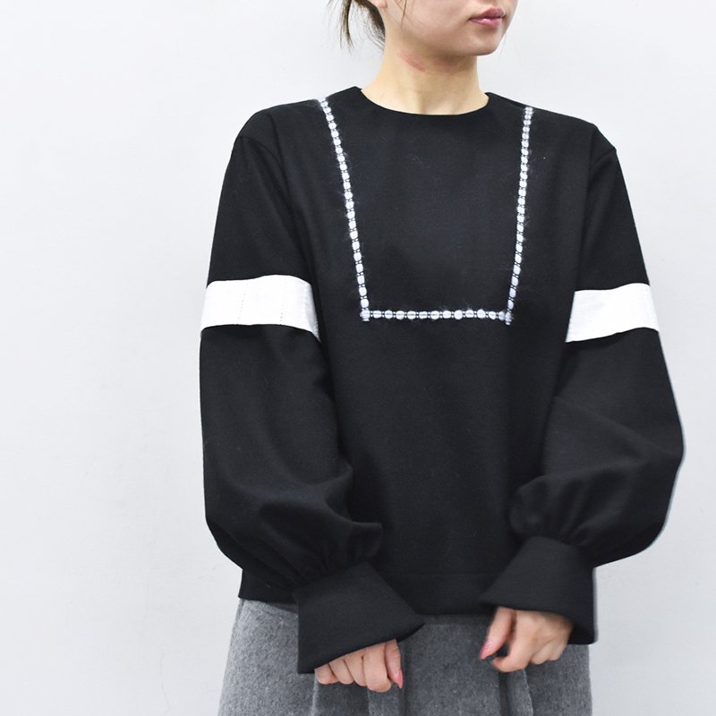 先行予約  YUKI SHIMANE / Recycled Flannel Embroidery top - BLACK