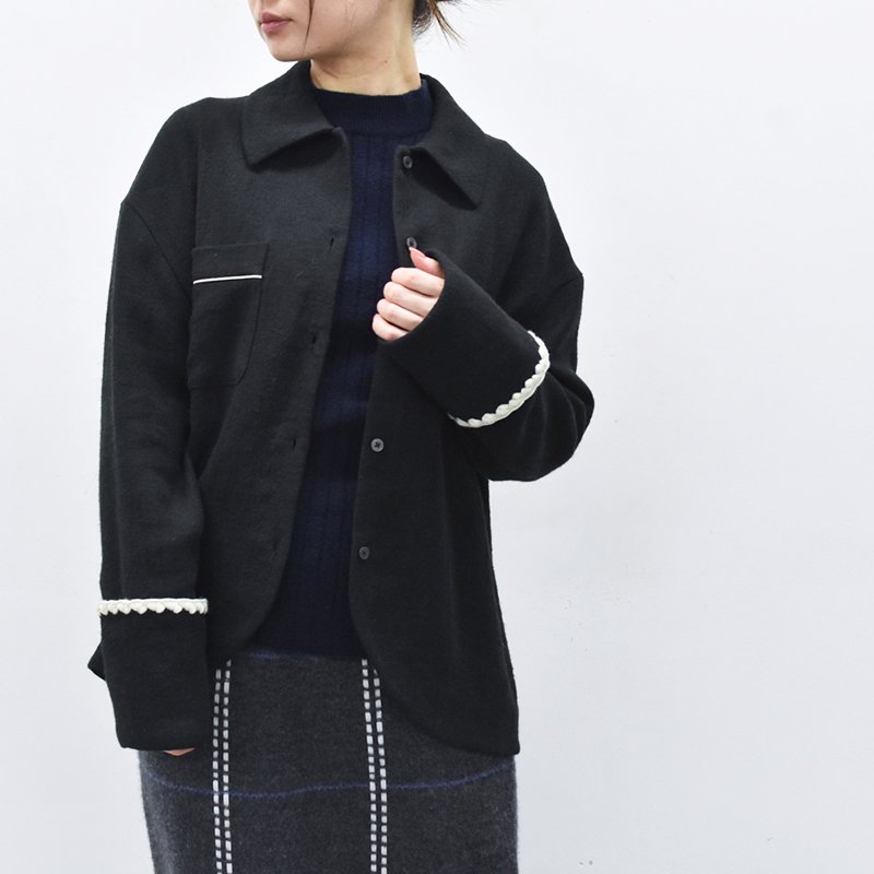 先行予約  YUKI SHIMANE / Clam stitch Linen Wool Shirt - BLACK