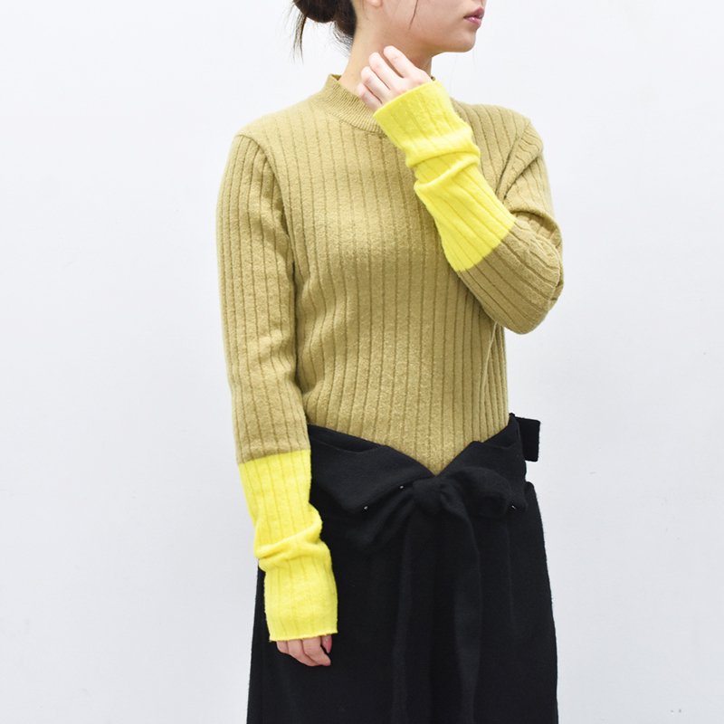 先行予約  YUKI SHIMANE / Two-tone Rib knit top - LEMON