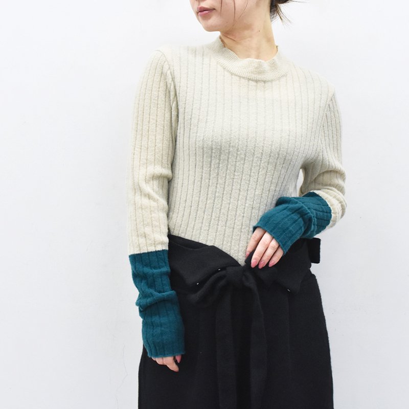 先行予約  YUKI SHIMANE / Two-tone Rib knit top - BEIGE