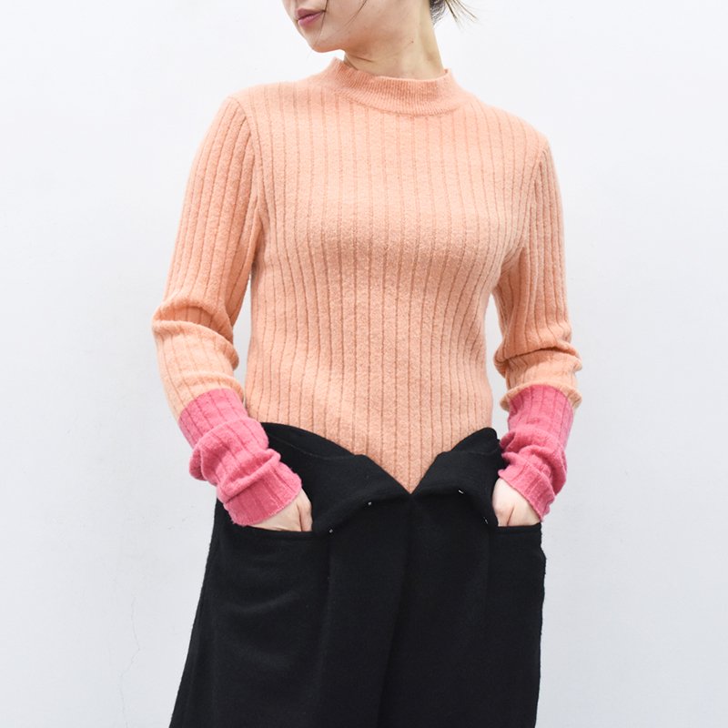 先行予約  YUKI SHIMANE / Two-tone Rib knit top - PINK