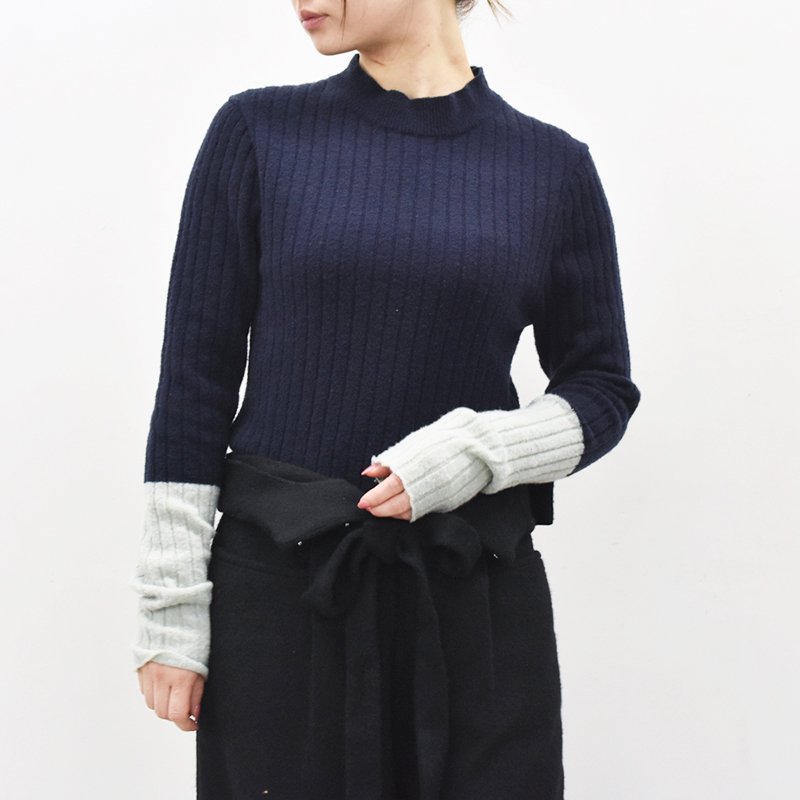 先行予約  YUKI SHIMANE / Two-tone Rib knit top - NAVY