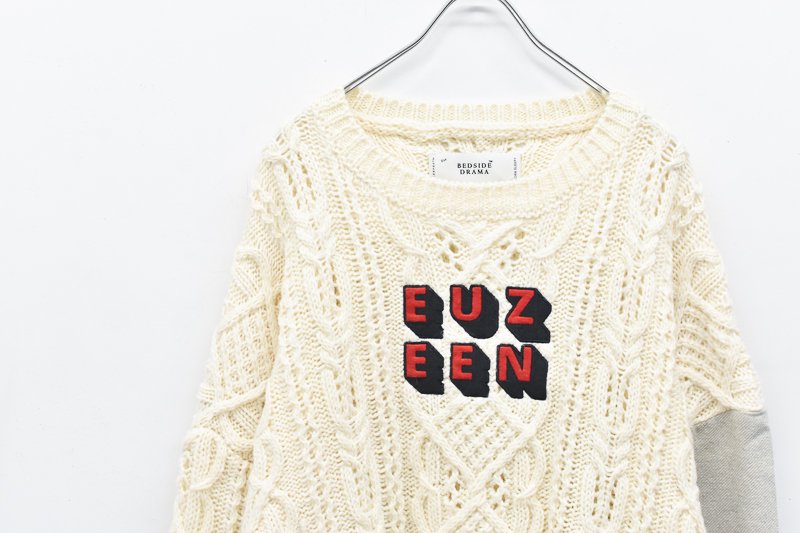 BEDSIDEDRAMA / EUZEEN Mix Knit Sweater - OFF WHITE |  スノーシーズンをイメージした袖切り替えのニットセーター - CRACKFLOOR WEBSHOP