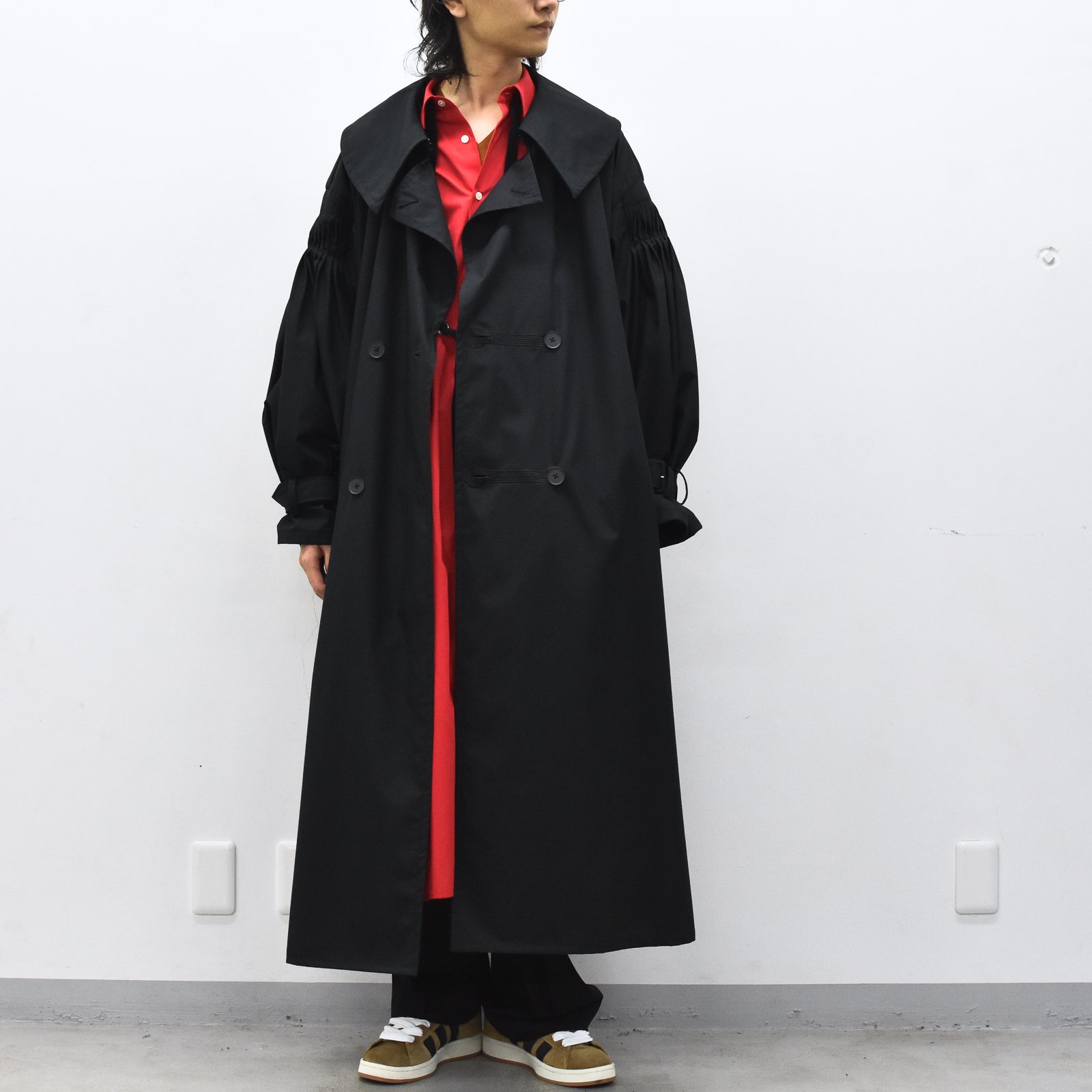 MEGMIURA / Pin tuck trench coat - BLACK - CRACKFLOOR WEBSHOP