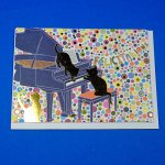 グリーティングカード 多目的 「三匹の猫とグランドピアノ/お慶び」