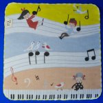 トンピアノ　タオルハンカチ　鳥と音符