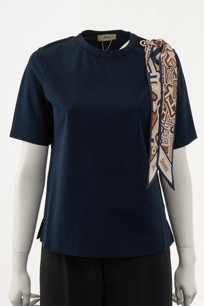 【新品未使用】 HERNO ヘルノ Tシャツ BUBBLE スカーフ SUPERFINE COTTO JG000189D52003 【サイズ44/NAVY】