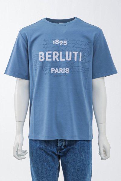 Tシャツ/カットソー(半袖/袖なし)berlutiベルルッティロゴ刺繍TシャツブルーM