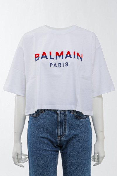 BALMAIN バルマン Balmain Parisフロック クロップドTシャツ &G